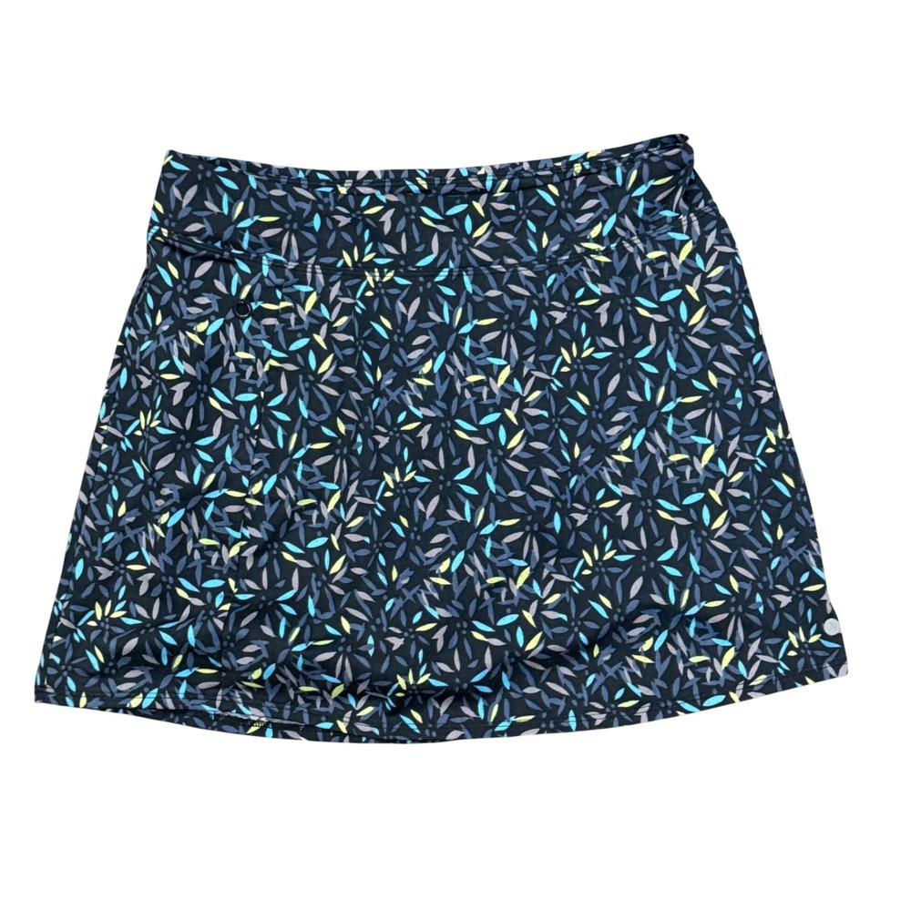 LL Bean Womens XS Active Skort Navy Blue Leaf Print UPF 50 Athletic Skirt